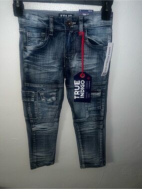 NWT Indigo Boys Washed Blue Cargo Skinny Jeans